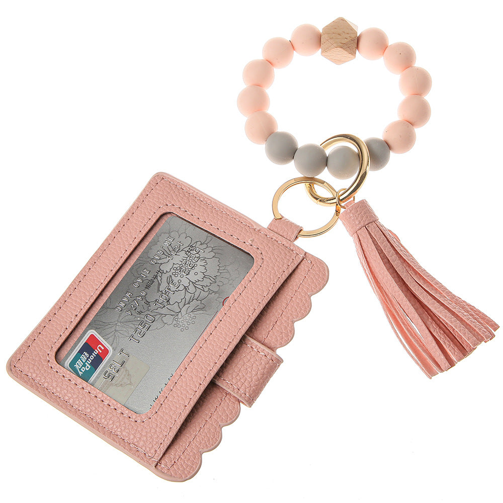 Wholesale Silicone Beaded Bracelet Card Holder Wrist Keychain